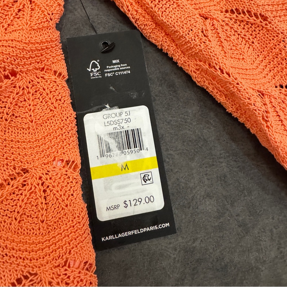NWT Women KARL LAGERFELD Coastal Spring Crochet style Cardigan Coral Grandmacore - Picture 6 of 9